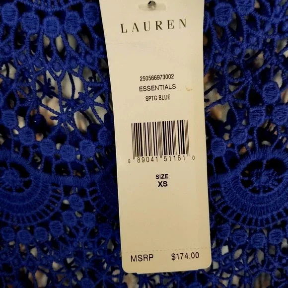 Lauren Ralph Lauren Blue Crochet Lace Size XS Short Sleeve Sheath Swim Cover - Picture 6 of 9